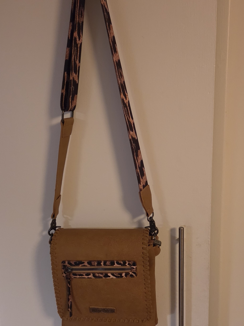 Montana West, Tan Crossbody Bag with Patterned Strap